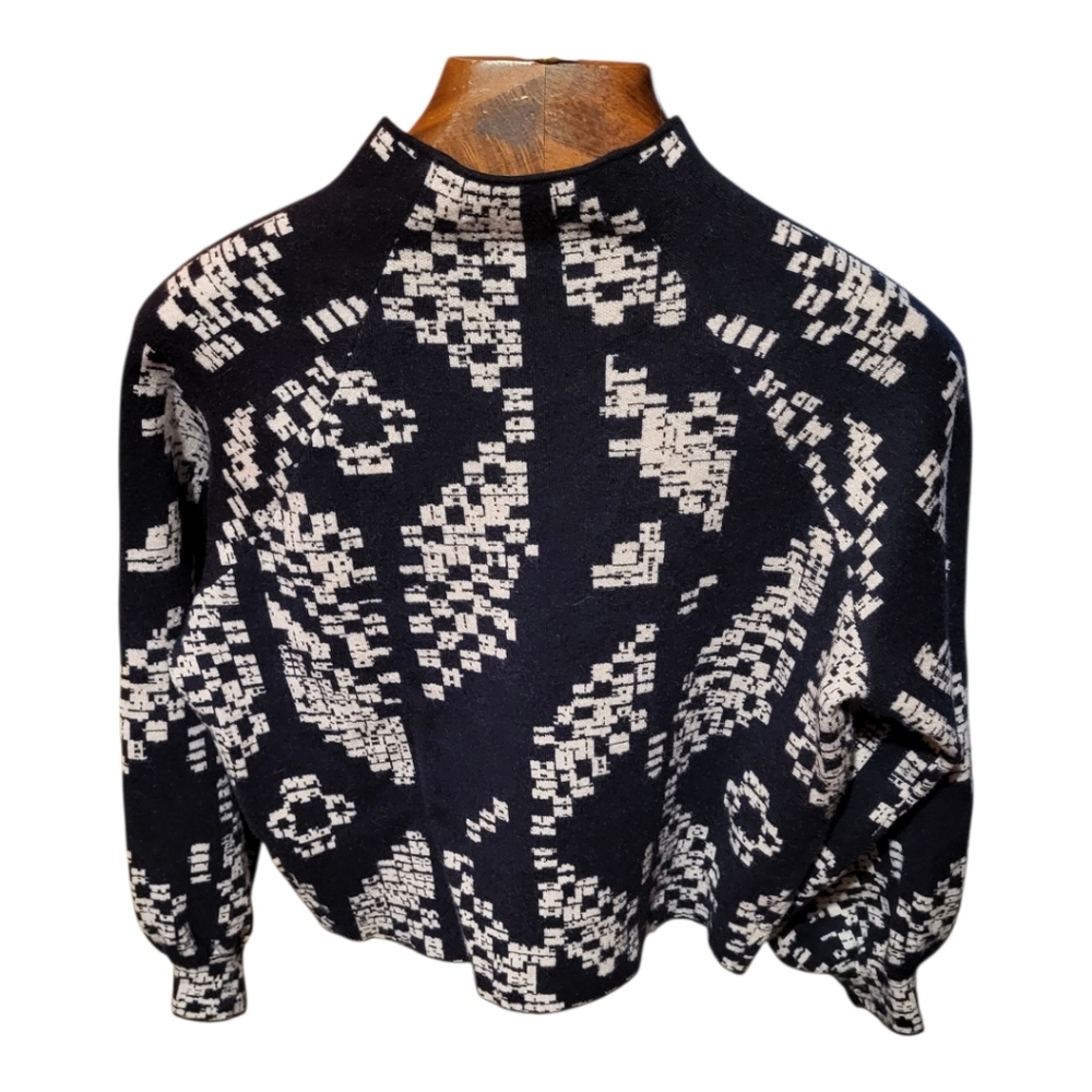 Anthropologie Beatriz Mock Neck Sweater Puff Sleeve Black & White Size  Small - Picture 3 of 7